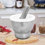 Kitchen Mortar and Pestle Grinder 304 Stainless Steel with Anti Spill Lid